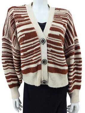 Suncoo Womens Striped Knit Cardigan With Button Front Made In Italy, Size XL